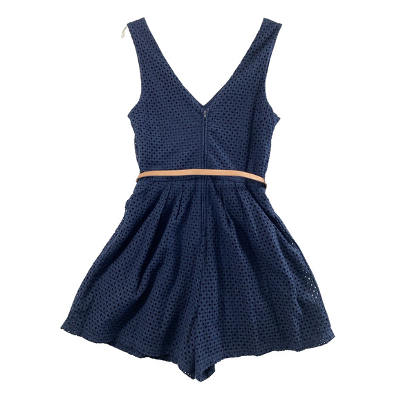 City Triangles Jumpsuit Junior 9 Romper Shorts Navy Blue Belted One Piece Summer - Picture 2 of 12